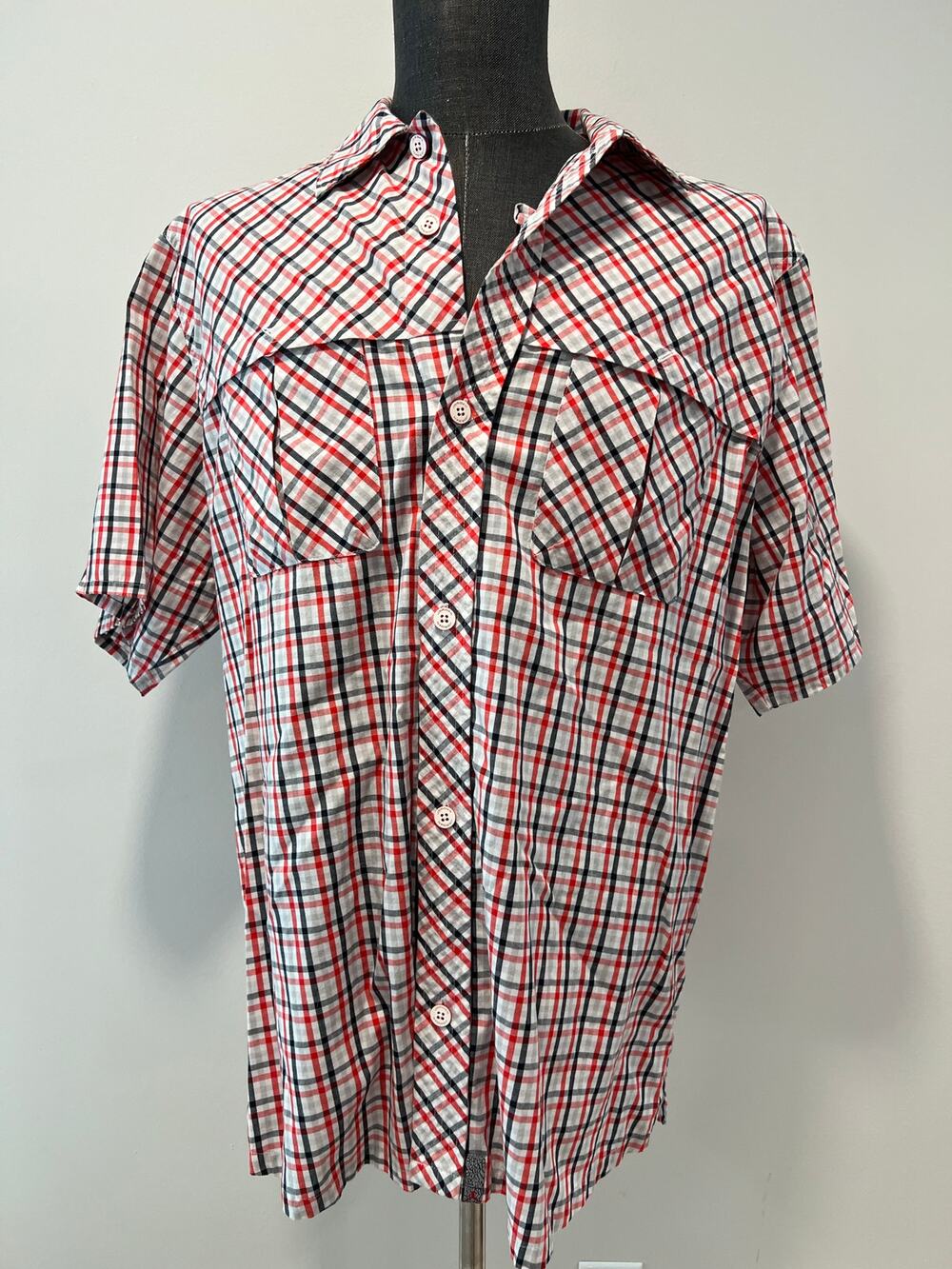 Rare Michael Jordan Short Sleeve Button Down Dress Shirt Red Plaid Men's XL